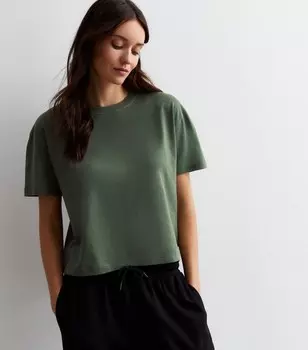 Хлопковая футболка свободного кроя цвета хаки New Look, хаки