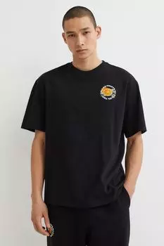 Хлопковая футболка свободного кроя H&amp;M, черный/оранжевый