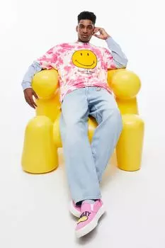 Хлопковая футболка свободного кроя H&amp;M, розовый/смайлик