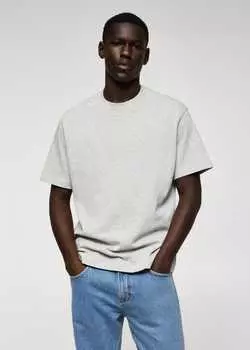 Хлопковая футболка свободного кроя MANGO, светло-серый