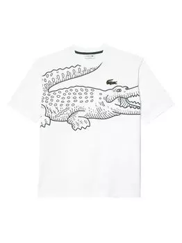 Хлопковая футболка свободного кроя с логотипом Lacoste, белый