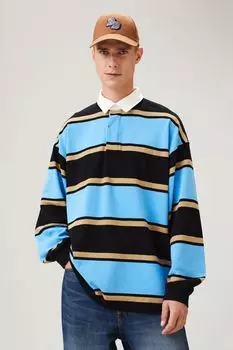 Хлопковая футболка свободного кроя в стиле регби H&amp;M, синий/бежевый в полоску