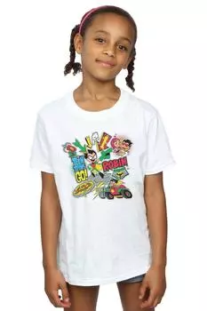 Хлопковая футболка Teen Titans Go Robin Montage DC Comics, белый