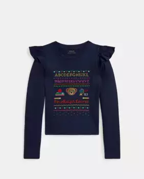 Хлопковая футболка темно-синего цвета для девочки Polo Ralph Lauren, темно-синий