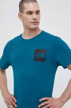 Хлопковая футболка The North Face, бирюзовый