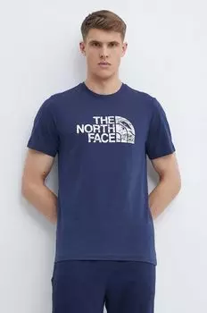 Хлопковая футболка The North Face, темно-синий