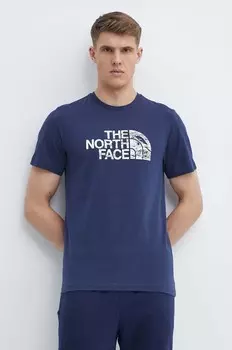 Хлопковая футболка The North Face, темно-синий