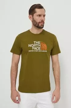 Хлопковая футболка The North Face, зеленый