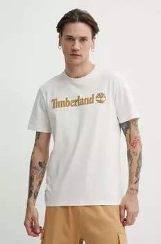 Хлопковая футболка Timberland, бежевый