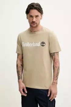 Хлопковая футболка Timberland, бежевый