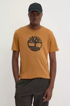 Хлопковая футболка Timberland, коричневый