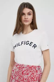 Хлопковая футболка Tommy Hilfiger, бежевый