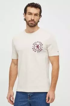 Хлопковая футболка Tommy Hilfiger, бежевый
