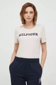 Хлопковая футболка Tommy Hilfiger, бежевый