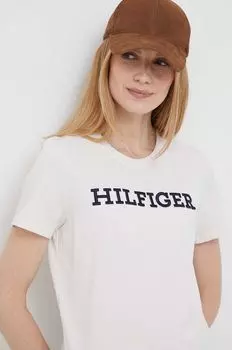 Хлопковая футболка Tommy Hilfiger, бежевый