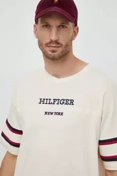 Хлопковая футболка Tommy Hilfiger, бежевый