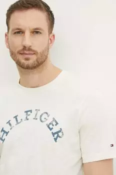 Хлопковая футболка Tommy Hilfiger, бежевый