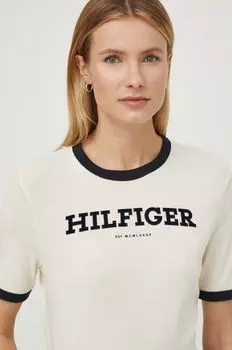 Хлопковая футболка Tommy Hilfiger, бежевый