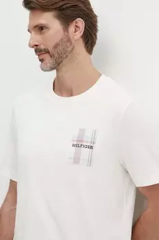Хлопковая футболка Tommy Hilfiger, бежевый