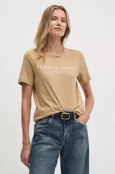 Хлопковая футболка Tommy Hilfiger, бежевый