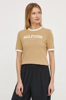 Хлопковая футболка Tommy Hilfiger, бежевый