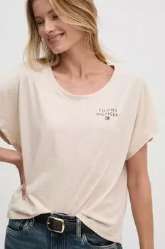 Хлопковая футболка Tommy Hilfiger, бежевый