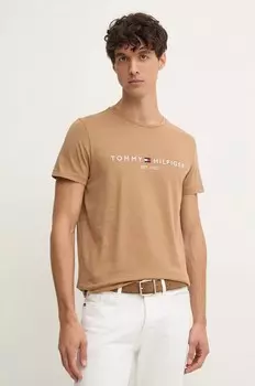 Хлопковая футболка Tommy Hilfiger, бежевый