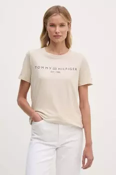 Хлопковая футболка Tommy Hilfiger, бежевый