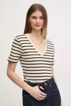 Хлопковая футболка Tommy Hilfiger, бежевый