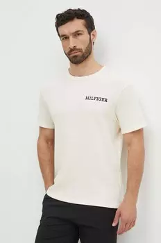 Хлопковая футболка Tommy Hilfiger для отдыха, бежевый