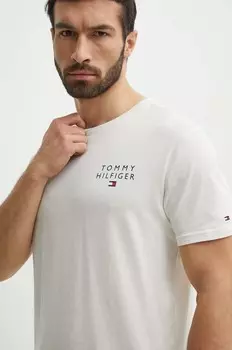 Хлопковая футболка Tommy Hilfiger для отдыха, бежевый