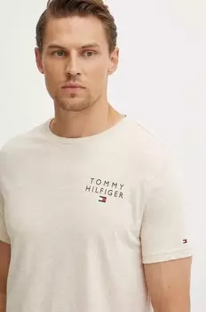 Хлопковая футболка Tommy Hilfiger для отдыха, бежевый