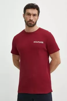 Хлопковая футболка Tommy Hilfiger для отдыха, гранатовый