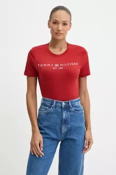 Хлопковая футболка Tommy Hilfiger, гранатовый