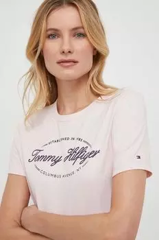 Хлопковая футболка Tommy Hilfiger, розовый
