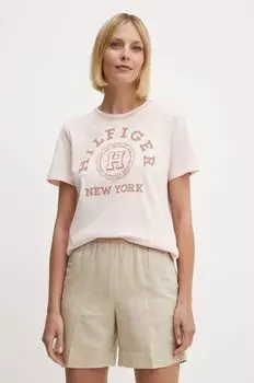 Хлопковая футболка Tommy Hilfiger, розовый