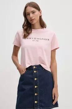 Хлопковая футболка Tommy Hilfiger, розовый