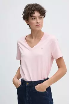 Хлопковая футболка Tommy Hilfiger, розовый