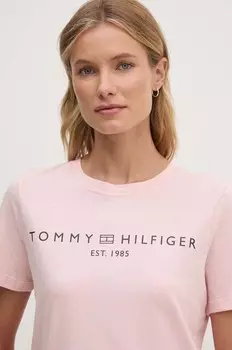 Хлопковая футболка Tommy Hilfiger, розовый