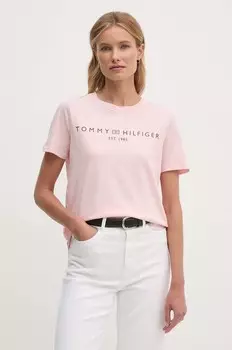 Хлопковая футболка Tommy Hilfiger, розовый