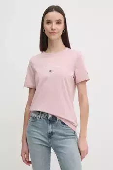 Хлопковая футболка Tommy Hilfiger, розовый