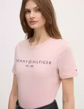 Хлопковая футболка Tommy Hilfiger, розовый