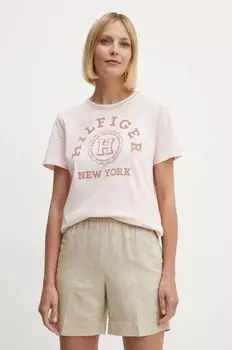 Хлопковая футболка Tommy Hilfiger, розовый