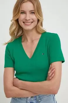 Хлопковая футболка Tommy Hilfiger, зеленый