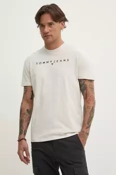 Хлопковая футболка Tommy Jeans, бежевый