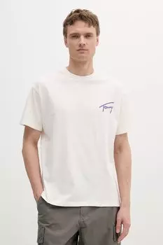 Хлопковая футболка Tommy Jeans, бежевый
