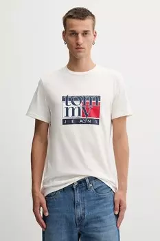 Хлопковая футболка Tommy Jeans, бежевый