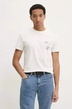 Хлопковая футболка Tommy Jeans, бежевый