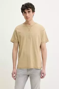 Хлопковая футболка Tommy Jeans, бежевый