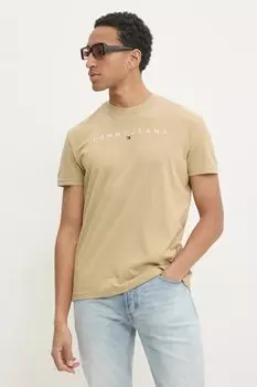 Хлопковая футболка Tommy Jeans, бежевый